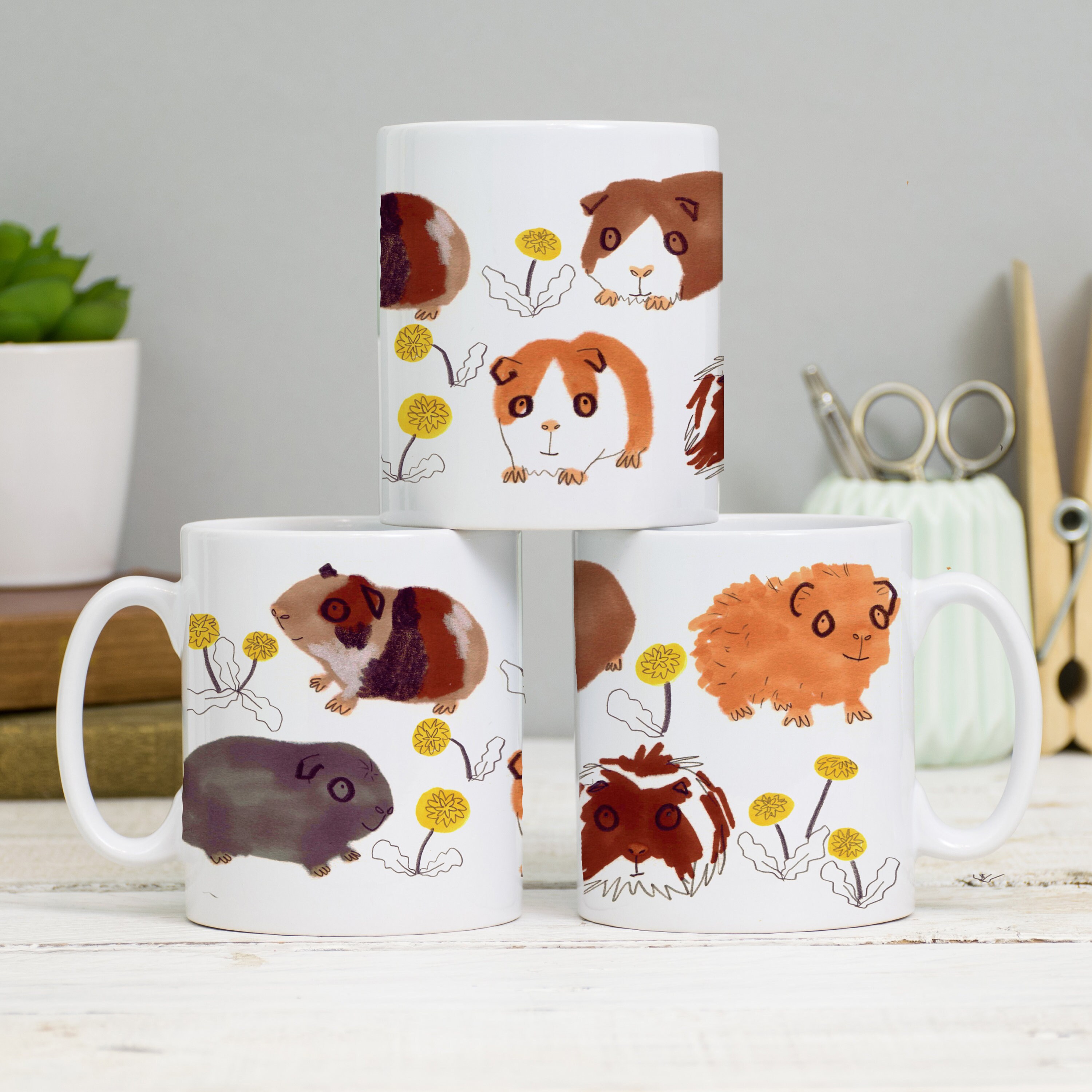Animal Mug, Guinea Pig Accessories, White Ceramic Mug Guinea Pigs Ora…