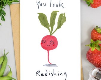 Valentines Card You Look Rad Birthday Card Vegan Vegetable Greetings Card Radish