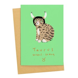 Cartão de aniversário do horóscopo do gato Touro abril - maio Signo do zodíaco Cartões de gatos Signos do zodíaco