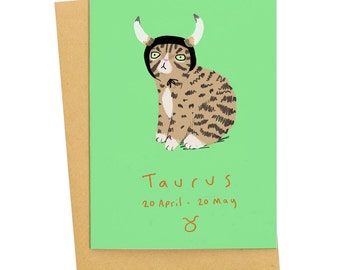 Cat Horoscope Taurus Birthday Card April - May Star Sign ZodiCats Cards Signs Of The Zodiac