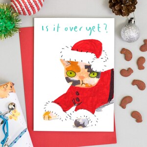 Carte de Noël avec chat Costume Père Noël Chat calicot Chapeau de Noël drôle de chat grincheux