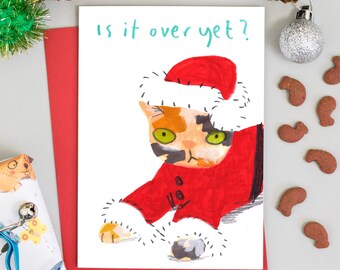 Cat Christmas Card Santa Costume Calico Cat Funny Grumpy Cat Christmas Hat
