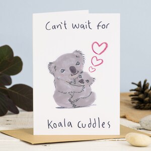 Non vedo l'ora di ricevere le coccole del koala, biglietto di auguri per un neonato, amore e abbracci per la famiglia, cucciolo di koala, biglietto d'amore e abbracci,