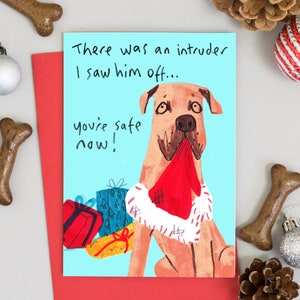 Carte de Noël drôle de gros chien Chien de garde Chapeau de Père Noël