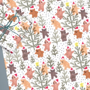 Lot de deux feuilles d'emballage cadeau ours de Noël
