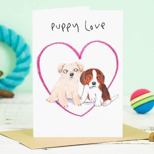 Puppy Love Cute Dog San Valentino, biglietto di auguri per gli amanti dei cani, cucciolo di pelliccia, teneri cuccioli amante degli animali