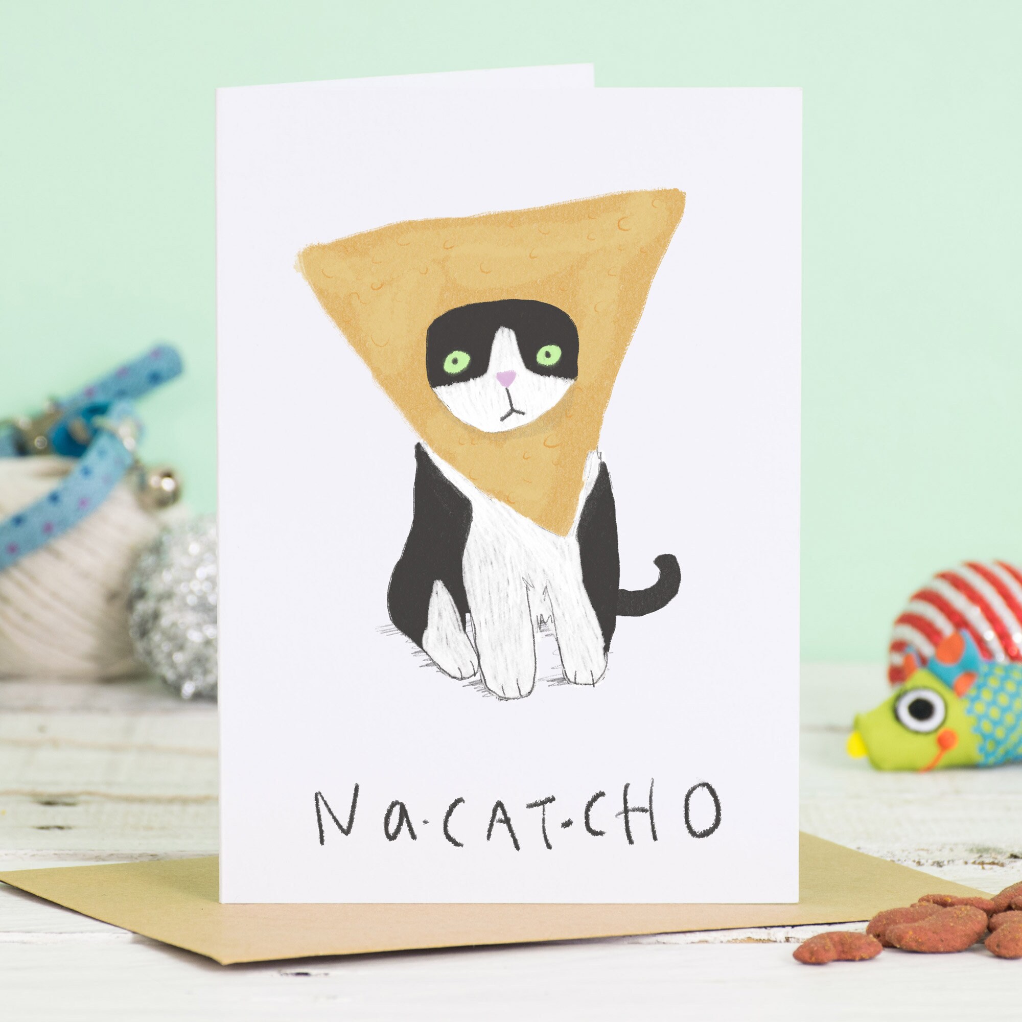 Cute Black and White Cat Card, Funny Cat Natcho Tortilla Hat