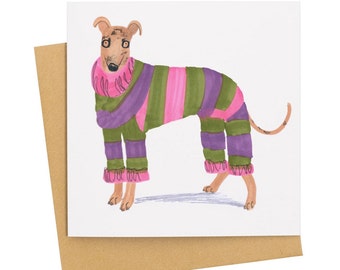 Birthday Card Whippet Greyhound dog card doggy dress up Blank Card