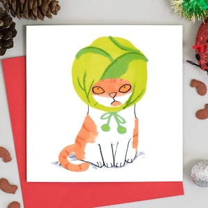 Tarjeta de Navidad Cat In Christmas Sprout Hat