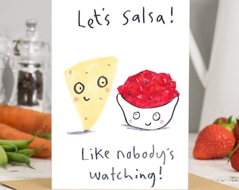 Let's Salsa Dancer Valentines Greetings Card, Nacho Chips Tortilla Foodie, Love To Dance Card, Salsa Dancing Card