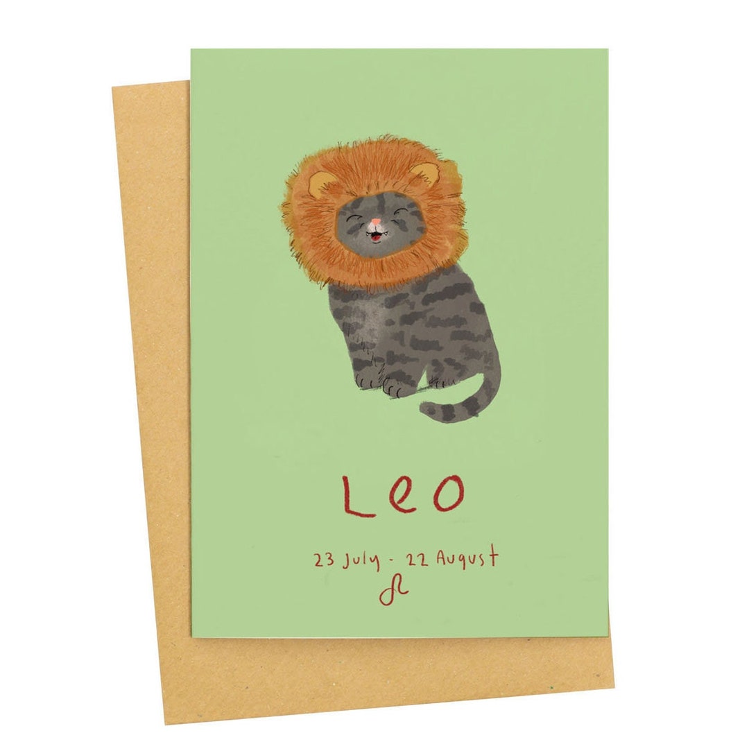 Leo Cat Star Sign Birthday Card Zodiac Horoscope Cats in Hats Etsy