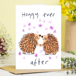 Hoggy Ever After Hedgehog Rocznica Życzenia Kartka, dla Miłośników Zwierząt, Dzikie Zwierzęta, Rocznica, Kartka Walentynkowa