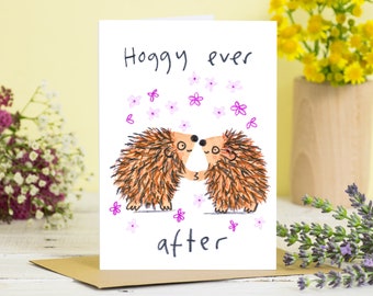 Hoggy Ever After Hedgehog Anniversary Greetings Card, for Animal Lovers, Animal Wildlife, Anniversary, Valentines Card