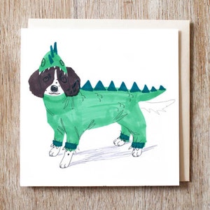 Dog Card Springer Spaniel dog in dragon costume greetings card image 2