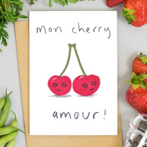 Biglietti San Valentino Mon Ciliegia Amour Rosso Ciliegie fruttato Carino Ragazza Fidanzato Amore Carta