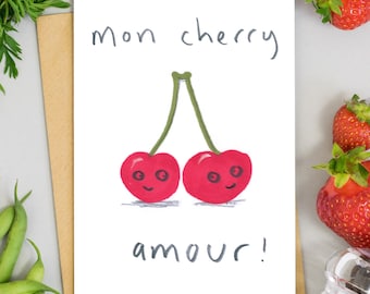 Valentines Cards Mon Cherry Amour Red Cherries Fruity Cute Girlfriend Boyfriend Love Card
