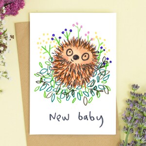Nieuwe baby egel kaart, moederschapskaart, schattige babykaart, wilde dieren wenskaart, huisdier egel,
