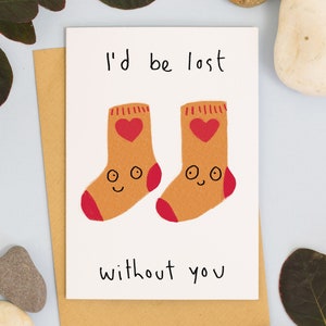 Perdido sin ti, Tarjeta de calcetines, Tarjeta de amor, San Valentín, Aniversario, Compromiso, Amistad, Mejores amigos, Tarjeta de felicitación de gemelos, Calcetín perdido