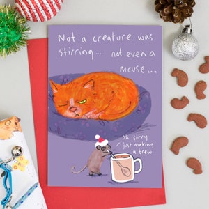 Tarjeta de Navidad divertida del gato Tarjeta navideña del gato