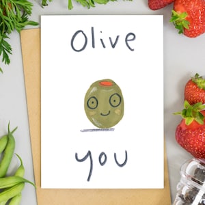Valentijnskaart I Love You-kaart 'Olive You' Blanco wenskaart voor vriendin Kaart voor vriend