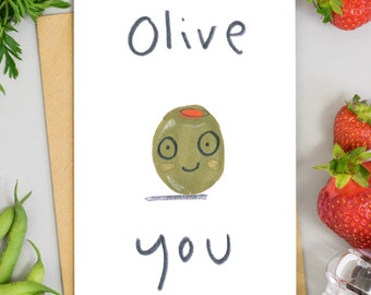 Valentines  Card I Love You Card 'Olive You' Blank Greetings Card For Girlfriend Card For Boyfriend