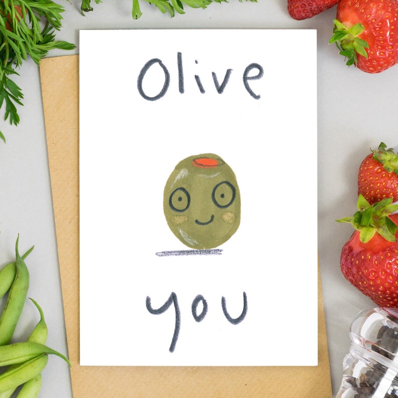 Valentines Card I Love You Card 'Olive You' Blank Greetings Card For Girlfriend Card For Boyfriend image 1