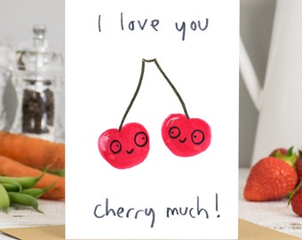 I Love You Cherry Much Valentines Card, Red Cherries, Thinking Of You, Anniversary Card, Lovers, Funny French Card, Boyfriend, Girlfriend