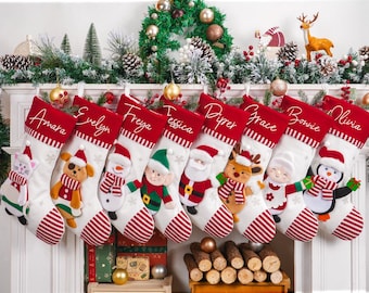 Medias navideñas personalizadas con nombre, medias familiares bordadas 2025, regalo de decoración navideña.