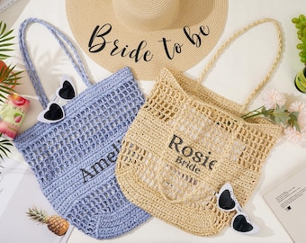 Personalized Raffia Beach Tote: Custom Embroidered Straw Bag