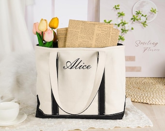 Embroidered Canvas Tote Bag – Personalized Bridesmaid Gift, Beach Tote