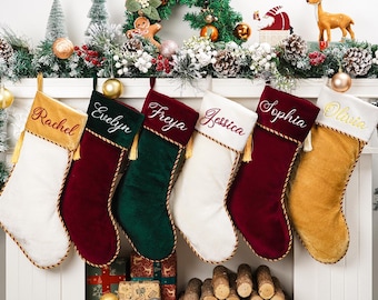 Custom Velvet Christmas Stocking, Personalized Family Stockings with Name Monogram, Holiday Decor