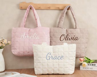 Personalized Quilted Tote Bag, Custom Bridesmaid Gift, Embroidered  Bachelorette Party Favor, Wedding Tote