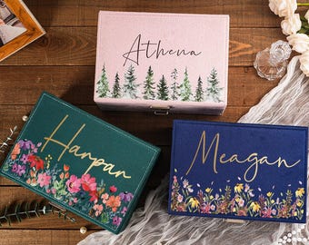 Custom Velvet Jewelry Box with Drawer, Personalized Jewelry Organizer for Women, Large Storage Box, Gift for Her, Bridesmaid Gift