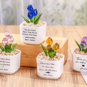 Maceta de tulipanes de cristal personalizada, decoración floral soplada a mano, regalo de recuerdo