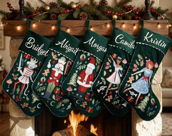 Personalized Christmas Stocking with Name, Embroidered Nutcracker Velvet Family Stocking
