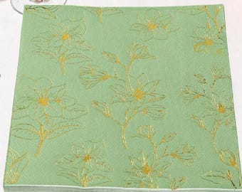 Sage Green & Gold Magnolia Paper Napkins - Set of 50