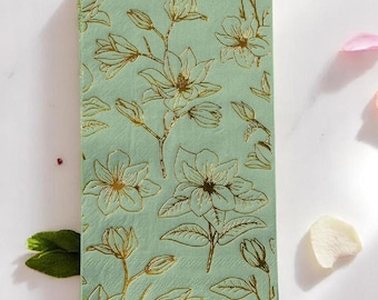 Sage Green Paper Guest Towels: Blue Magnolia Floral Print, 50 ct