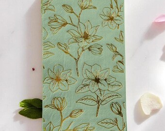 Sage Green Paper Guest Towels: Blue Magnolia Flower Print, 50 ct