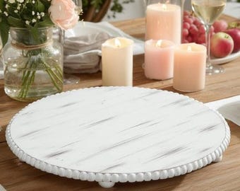 White Beaded Wood Charger Plates (Set of 3): 13" Rustic Farmhouse Decor