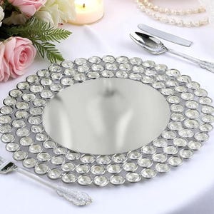 Silver Beaded Charger Plates: 14&quot; Wired Metal Wedding Decor