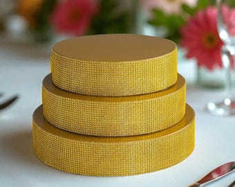 Gold Rhinestone Cake Stands: Wedding Dessert Centerpiece, Set of 3