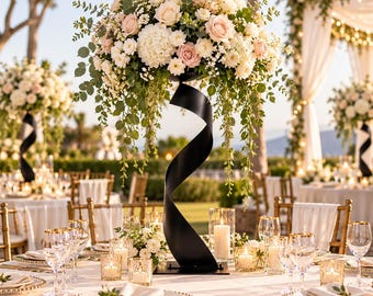 Set of 2 Spiral Ribbon Flower Stands, 32 Inch Metal Wedding Centerpiece Stands, Floral Display Pedestals, Reception Table Decor