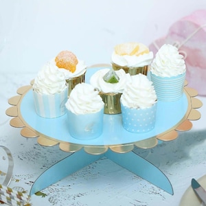 Light Blue Cardboard Cake Stand – Cardboard Dessert Display for Baby Showers, Birthdays & Parties