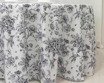 Black French Toile Tablecloth: Elegant Floral Table Linen