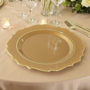 10 platos base con borde festoneado dorado: platos de 33 cm para bodas