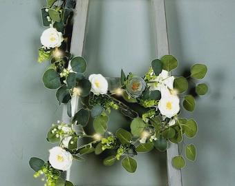 5.5ft Leaf Garland String Lights - Warm White 20 LED - Eucalyptus With Peony Heads