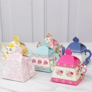 Floral Teapot Favor Boxes: Vintage Tea Party Decorations - Set of 6
