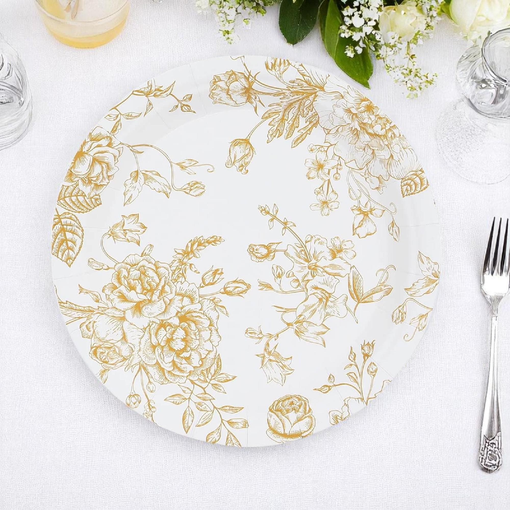 Paper Plates 25ct Gold French Toile Floral Dinner Plates for Bridal…