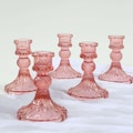 6 Pack-Vintage Glass Candlestick Holder-Reversible Pillar Holder-Dusty Rose