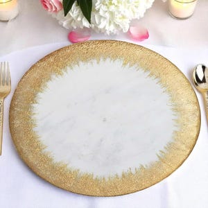 Set Of 8 Glass Charger Plates | 13&quot; White Gold Dinner Chargers